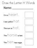 Draw the Letter H Words Coloring Page