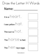 Draw the Letter H Words Coloring Page