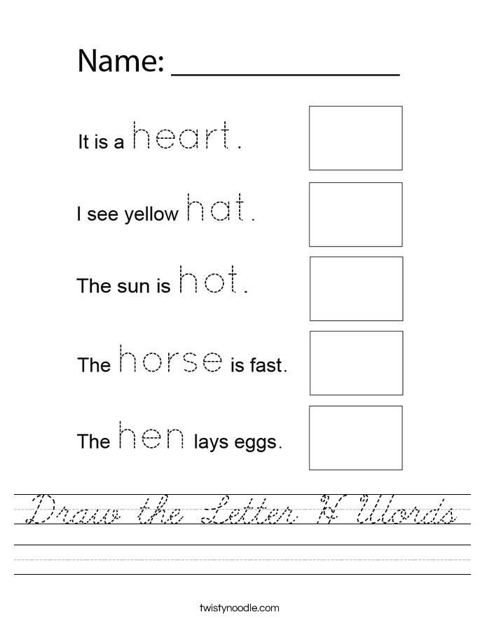 Draw the Letter H Words Worksheet