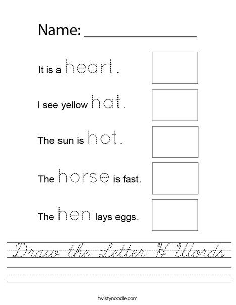 Draw the Letter H Pictures Worksheet