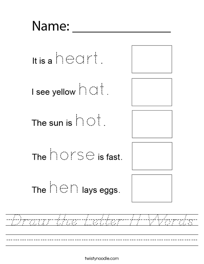 Draw the Letter H Words Worksheet