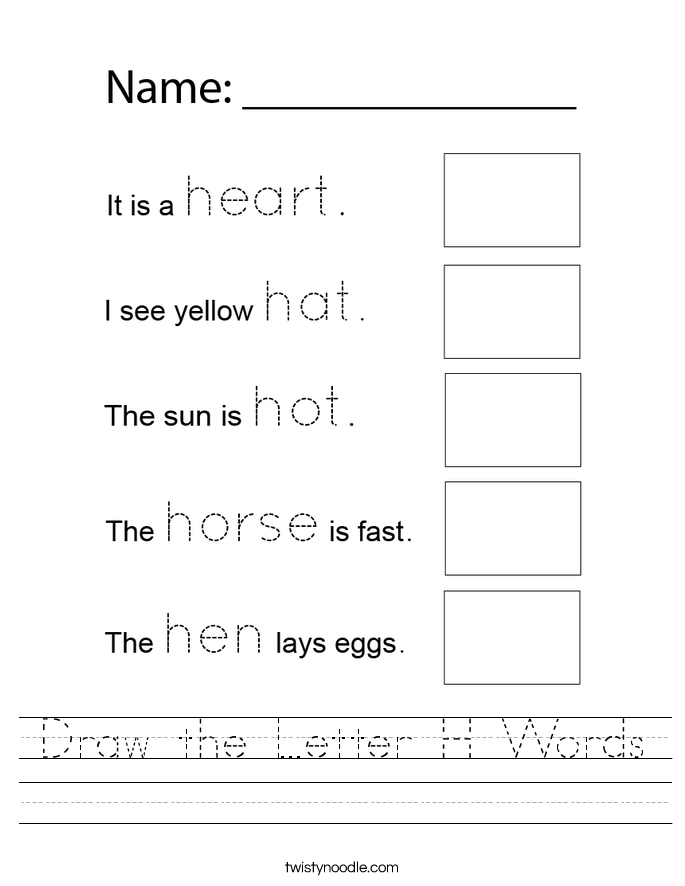 Draw the Letter H Words Worksheet