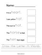 Draw the Letter H Words Handwriting Sheet