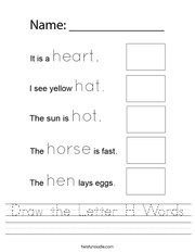 Draw the Letter H Words Handwriting Sheet