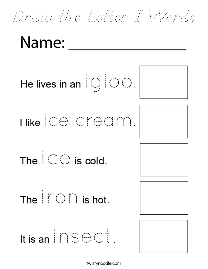Draw the Letter I Words Coloring Page