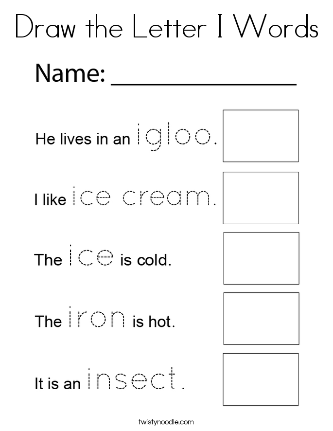Draw the Letter I Words Coloring Page