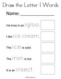 Draw the Letter I Words Coloring Page