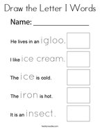 Draw the Letter I Words Coloring Page