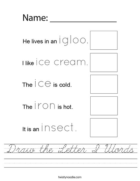Draw the Letter I Pictures Worksheet