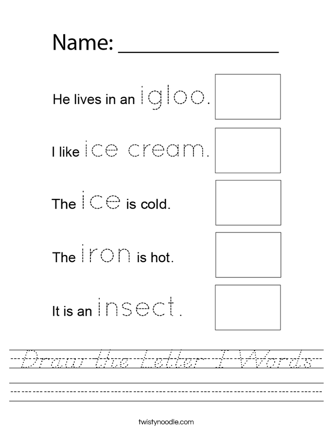 Draw the Letter I Words Worksheet