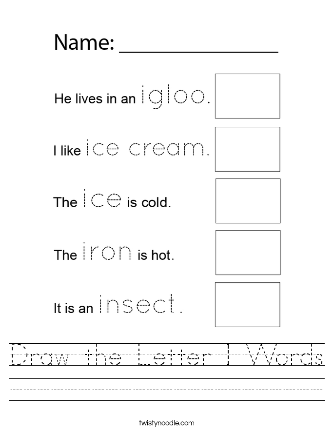 Draw the Letter I Words Worksheet