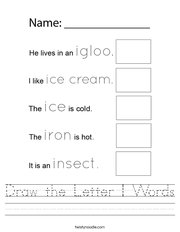 Draw the Letter I Words Handwriting Sheet