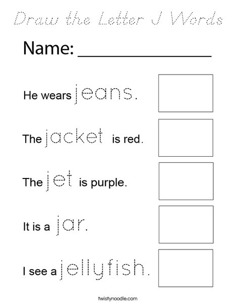 Draw the Letter J Words Coloring Page