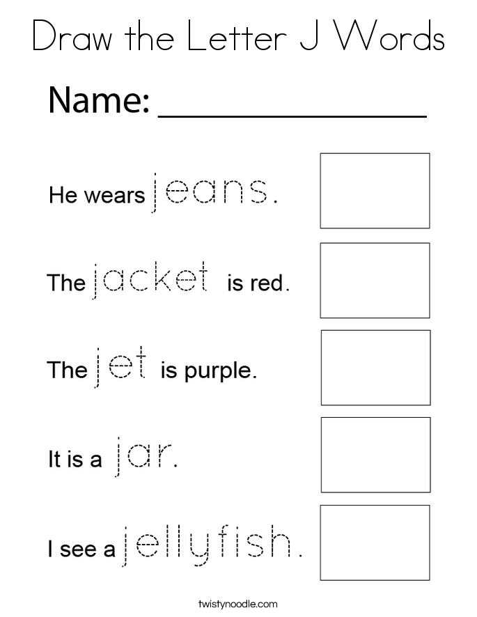 Draw the Letter J Words Coloring Page