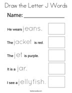 Draw the Letter J Words Coloring Page