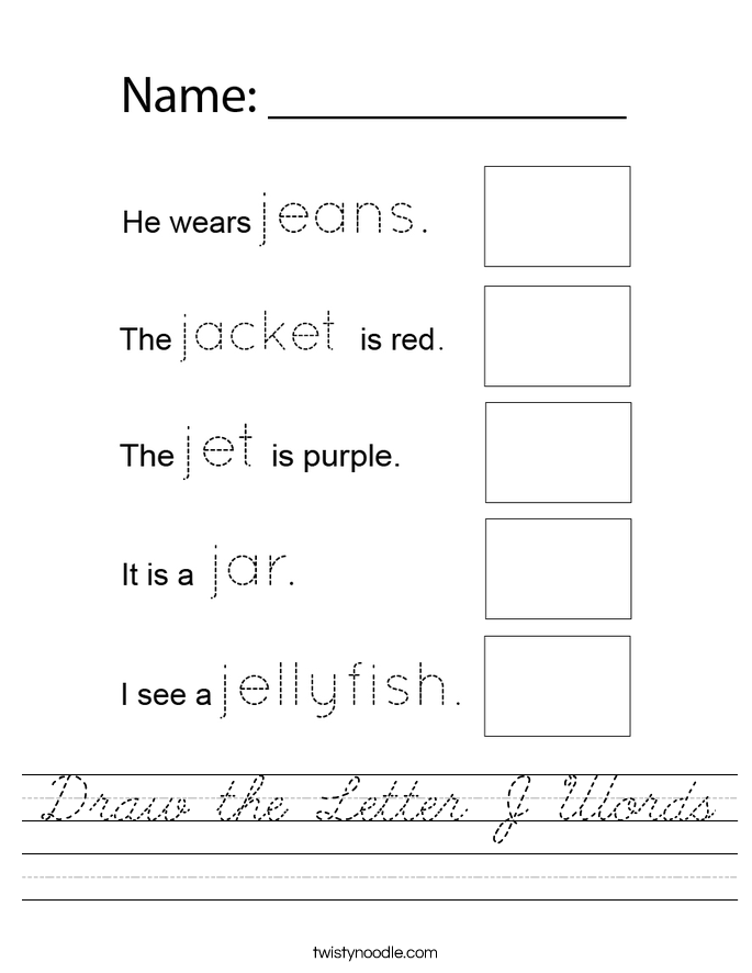 Draw the Letter J Words Worksheet