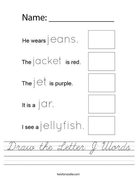 Draw the Letter J Words Worksheet