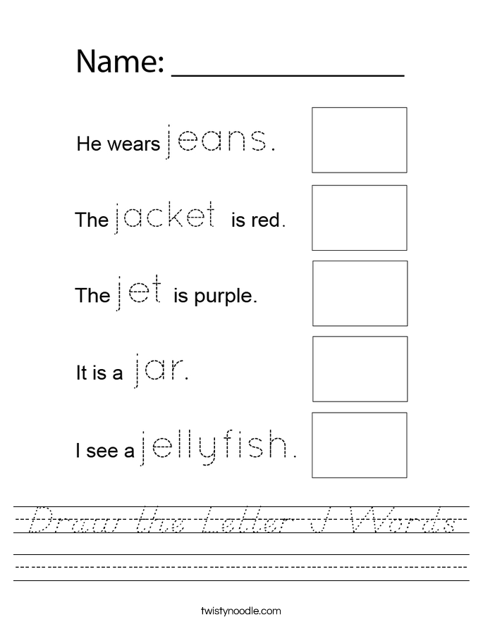 Draw the Letter J Words Worksheet
