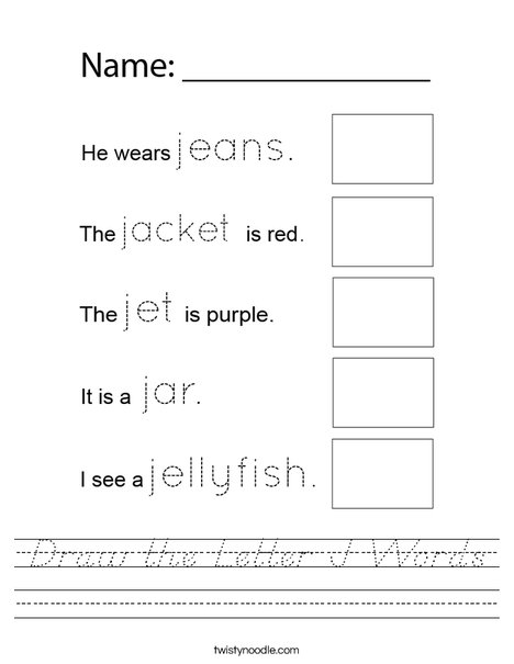 Draw the Letter J Words Worksheet