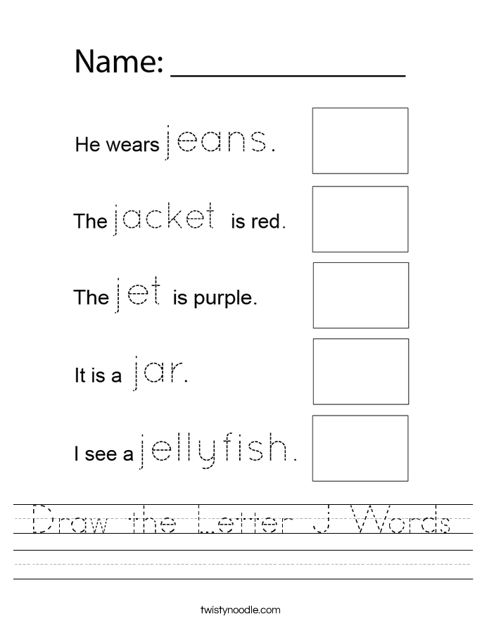 Draw the Letter J Words Worksheet