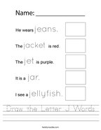 Draw the Letter J Words Handwriting Sheet