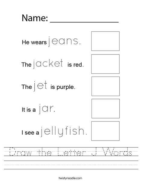 Draw the Letter J Words Worksheet