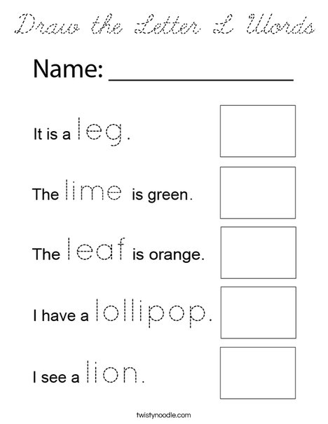 Draw the Letter L Words Coloring Page