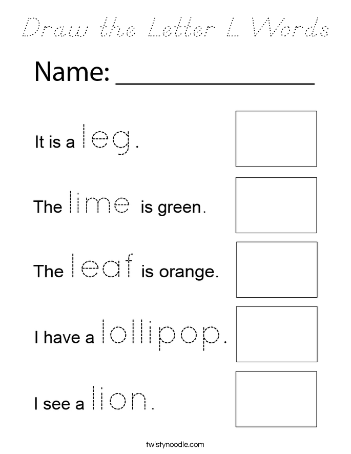 Draw the Letter L Words Coloring Page