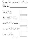 Draw the Letter L Words Coloring Page