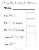 Draw the Letter L Words Coloring Page