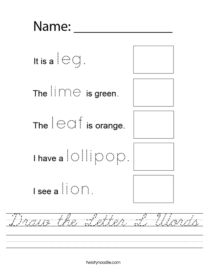 Draw the Letter L Words Worksheet
