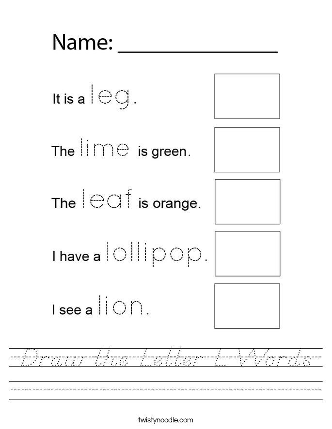 Draw the Letter L Words Worksheet