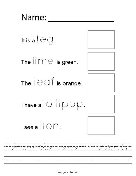 Draw the Letter L Words Worksheet