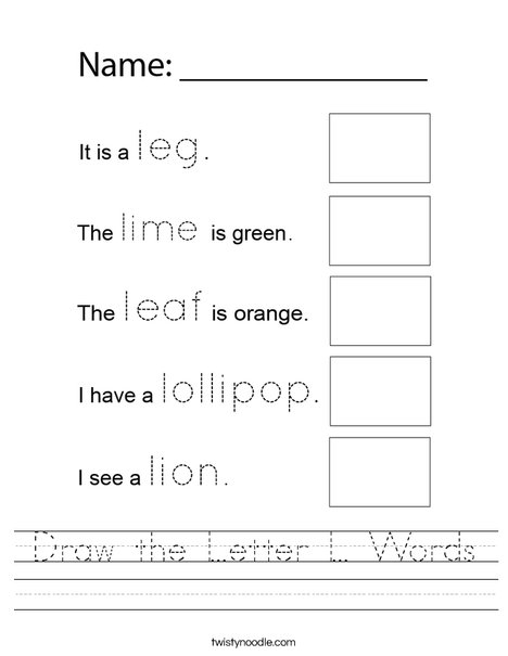 Draw the Letter L Words Worksheet