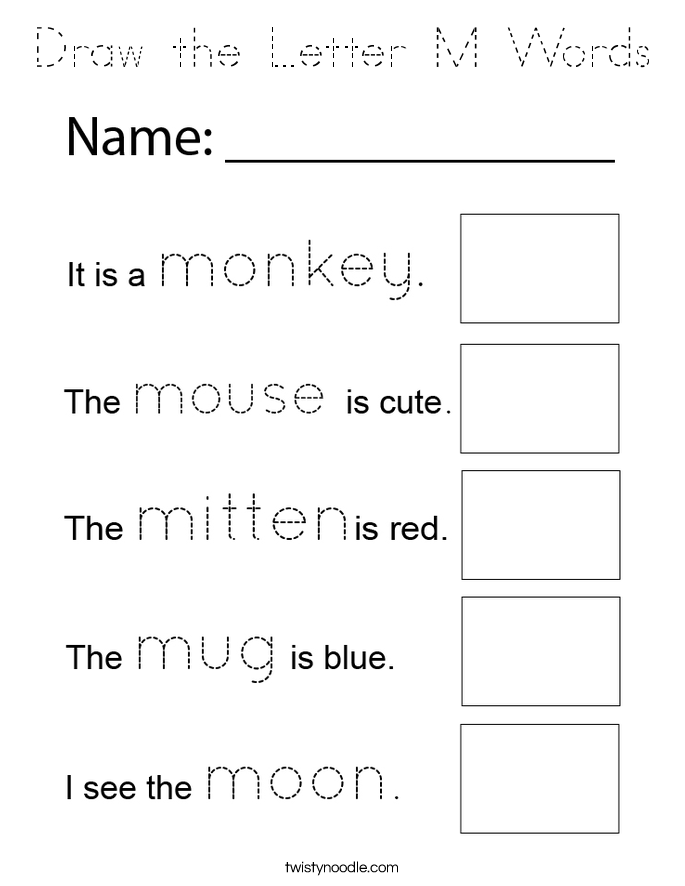 Draw the Letter M Words Coloring Page