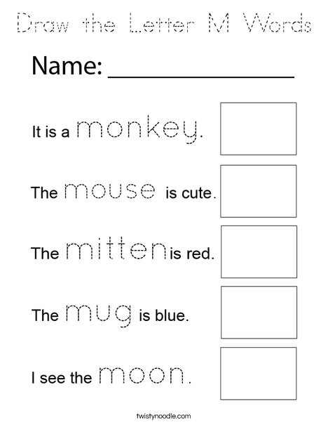 Draw the Letter M Words Coloring Page