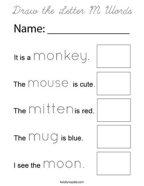 Draw the Letter M Words Coloring Page