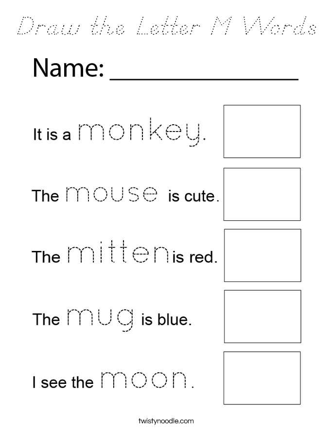 Draw the Letter M Words Coloring Page