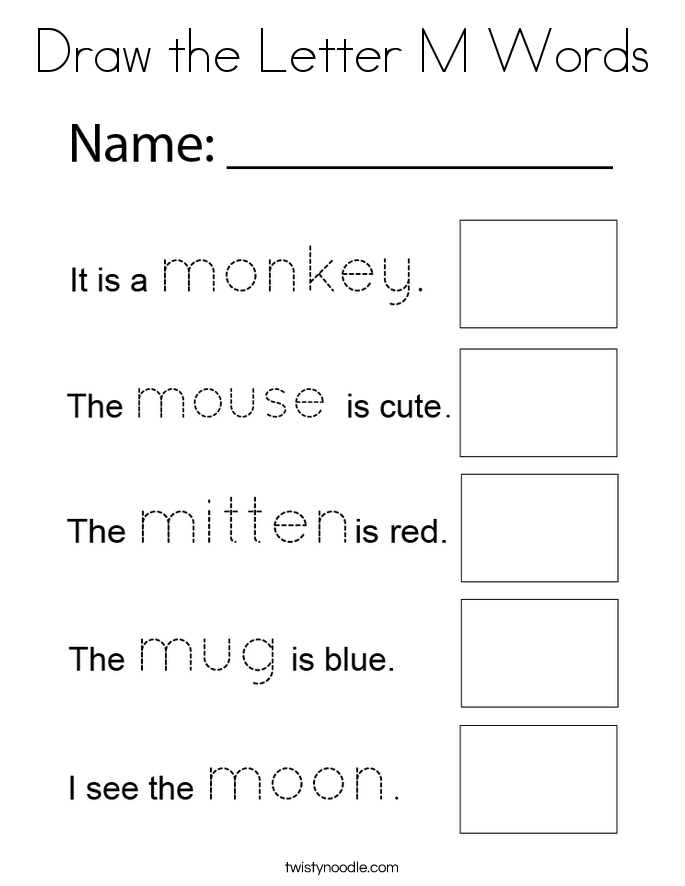 Draw the Letter M Words Coloring Page