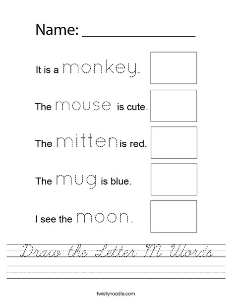 Draw the Letter M Words Worksheet