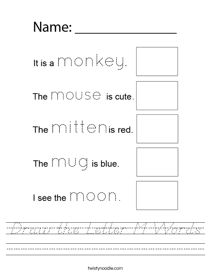 Draw the Letter M Words Worksheet