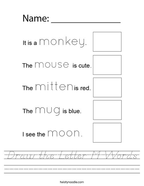 Draw the Letter M Words Worksheet