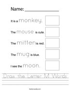 Draw the Letter M Words Handwriting Sheet