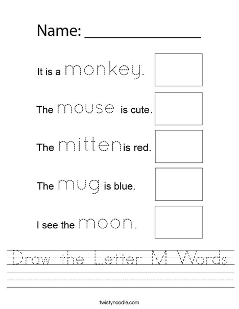 Draw the Letter M Words Worksheet
