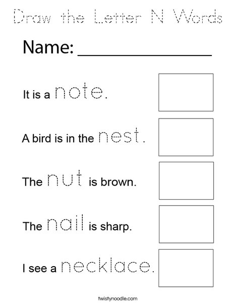 Draw the Letter N Words Coloring Page