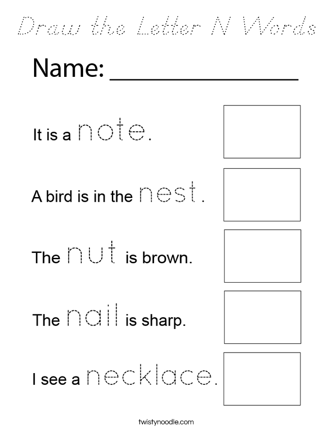 Draw the Letter N Words Coloring Page