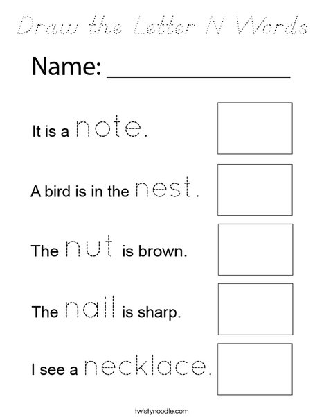 Draw the Letter N Words Coloring Page