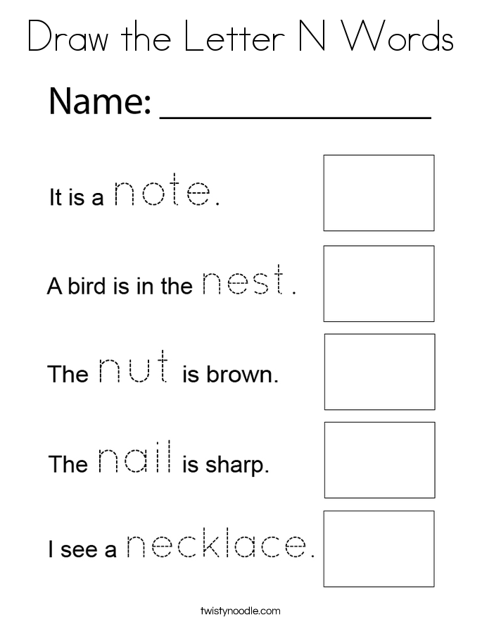Draw the Letter N Words Coloring Page