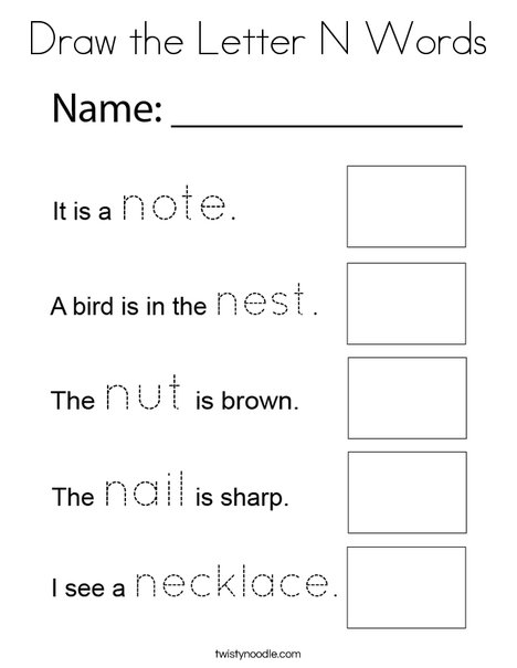 Draw the Letter N Words Coloring Page