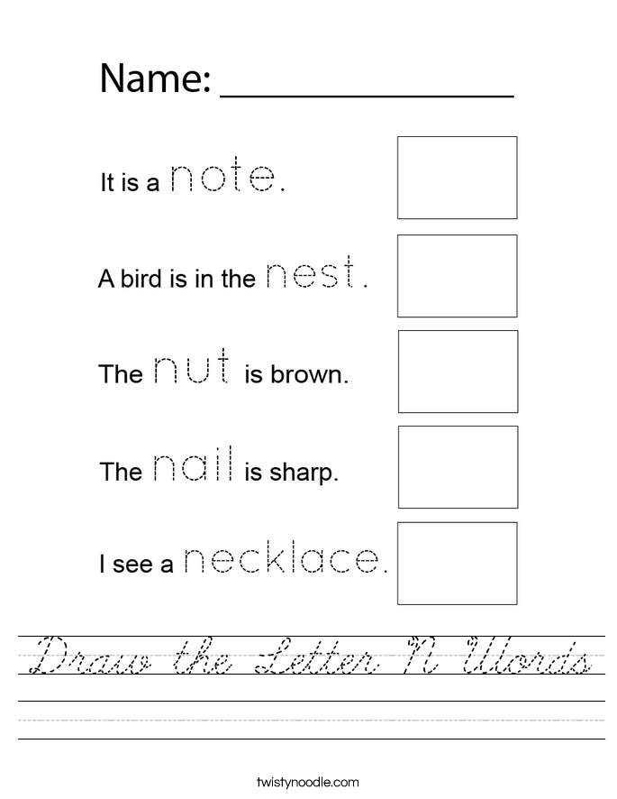 Draw the Letter N Words Worksheet